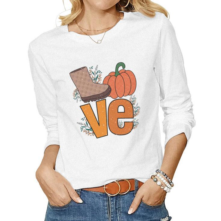 Cute Love Pumpkin Fall Season Shoes Women Graphic Long Sleeve T-shirt