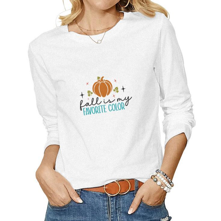 Fall Is My Favorite Color Pumpkin Glitter Women Graphic Long Sleeve T-shirt