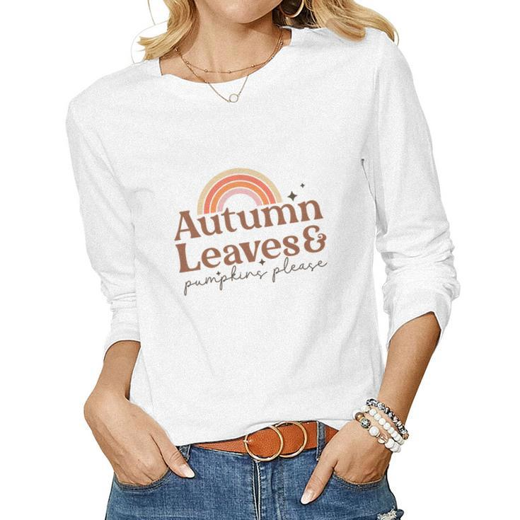Fall Retro Autumn Leaves Pumpkins Please Thanksgiving Quotes Autumn Season Women Graphic Long Sleeve T-shirt