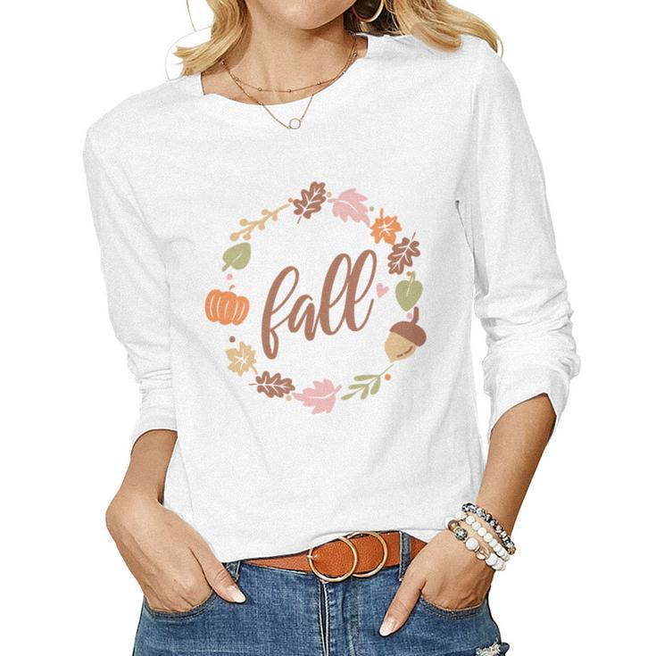 Fall Retro Flower Leaf Circle Women Graphic Long Sleeve T-shirt
