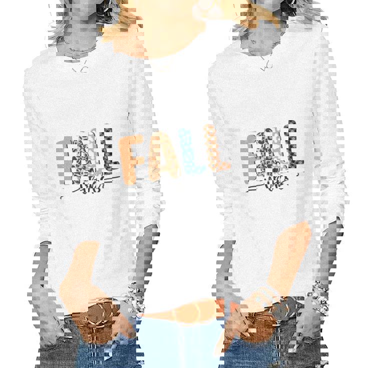 Fall Vibes Pattern Vintage Style Women Graphic Long Sleeve T-shirt