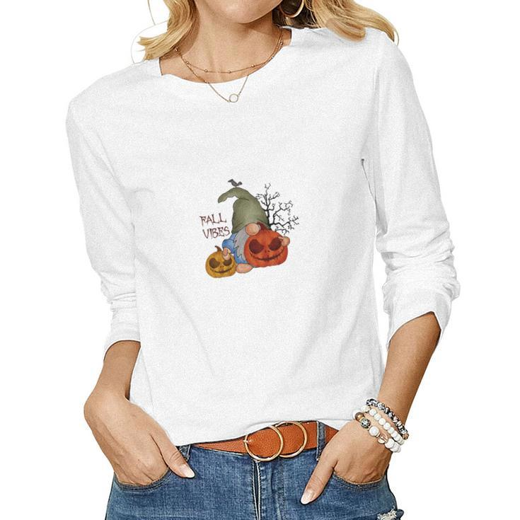 Fall Vibes Pumpkin Gnomes Things Women Graphic Long Sleeve T-shirt