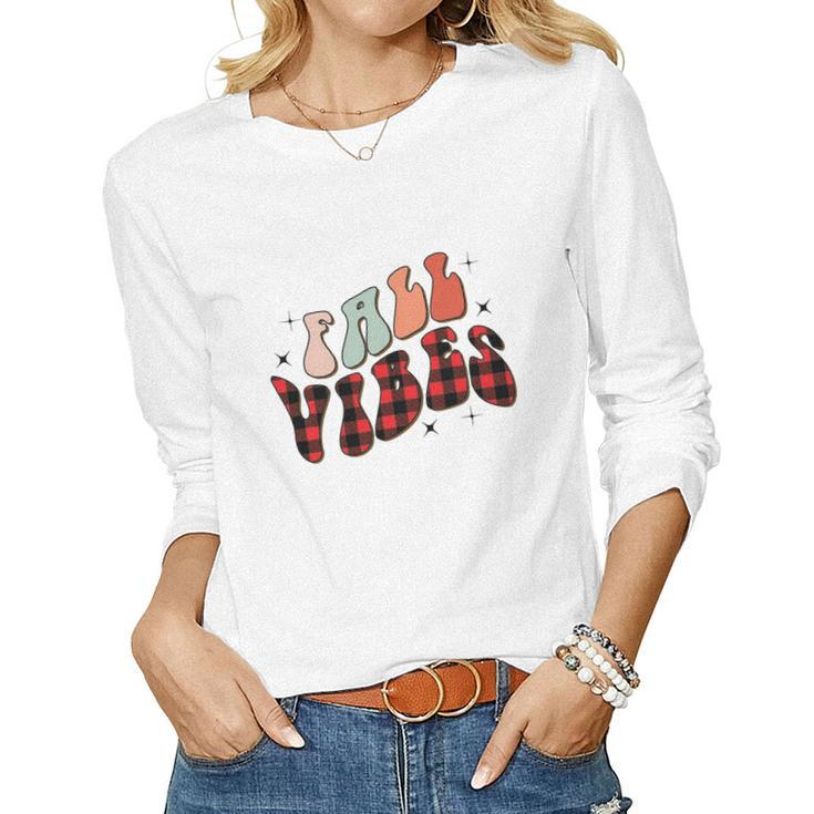 Fall Vibes Red Caro Plaid Fall Yall Women Graphic Long Sleeve T-shirt