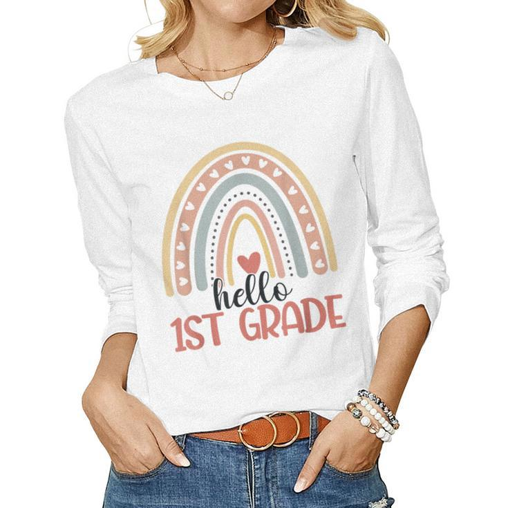 First Grade Rainbow Teacher Hello 1St Grade Boys Girls  Women Graphic Long Sleeve T-shirt