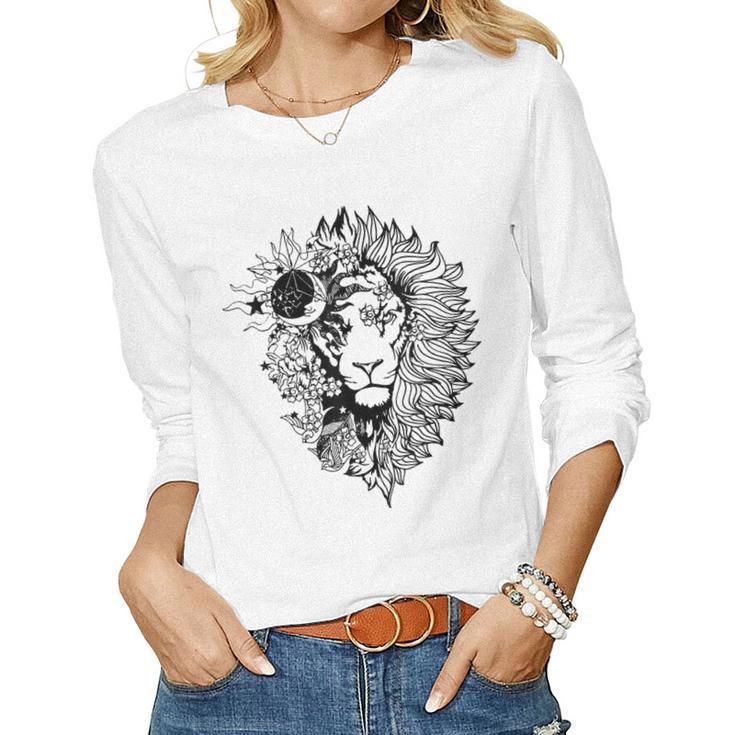 Floral Lion For Women Lion Flower Animal Lover Graphic Art  Women Graphic Long Sleeve T-shirt