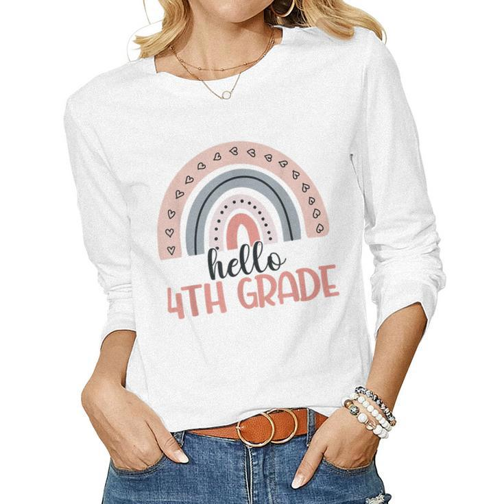Fourth Grade Boho Rainbow Teacher Student Hello 4Th Grade  Women Graphic Long Sleeve T-shirt