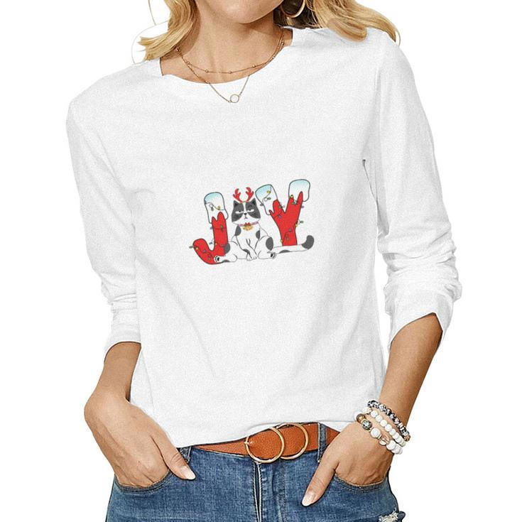 Funny Christmas Joy Cat Xmas Gift For Cat Lovers Women Graphic Long Sleeve T-shirt