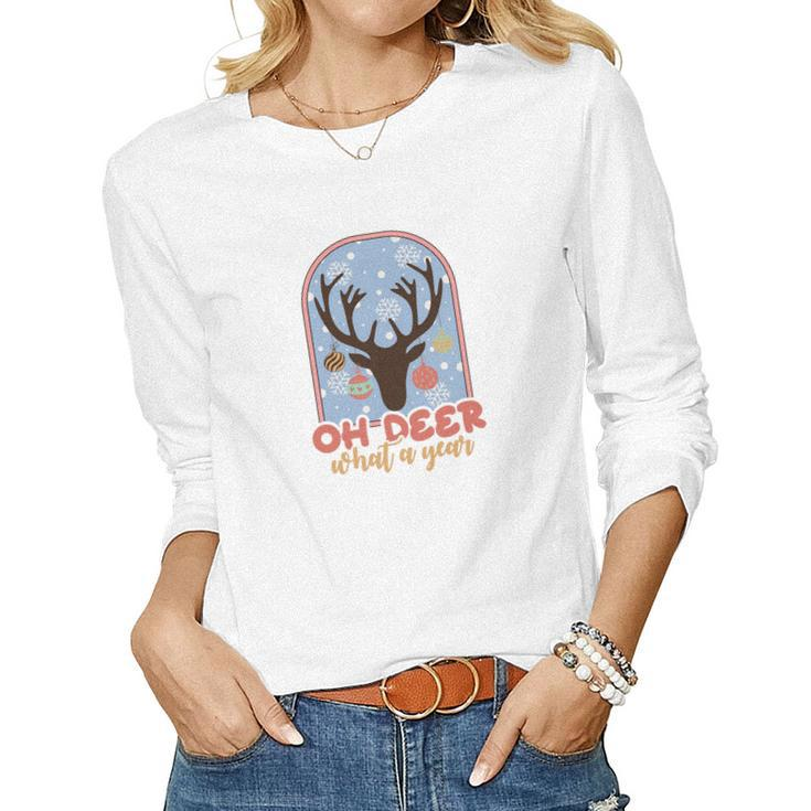 Funny Christmas Oh Deer What A Year Women Graphic Long Sleeve T-shirt