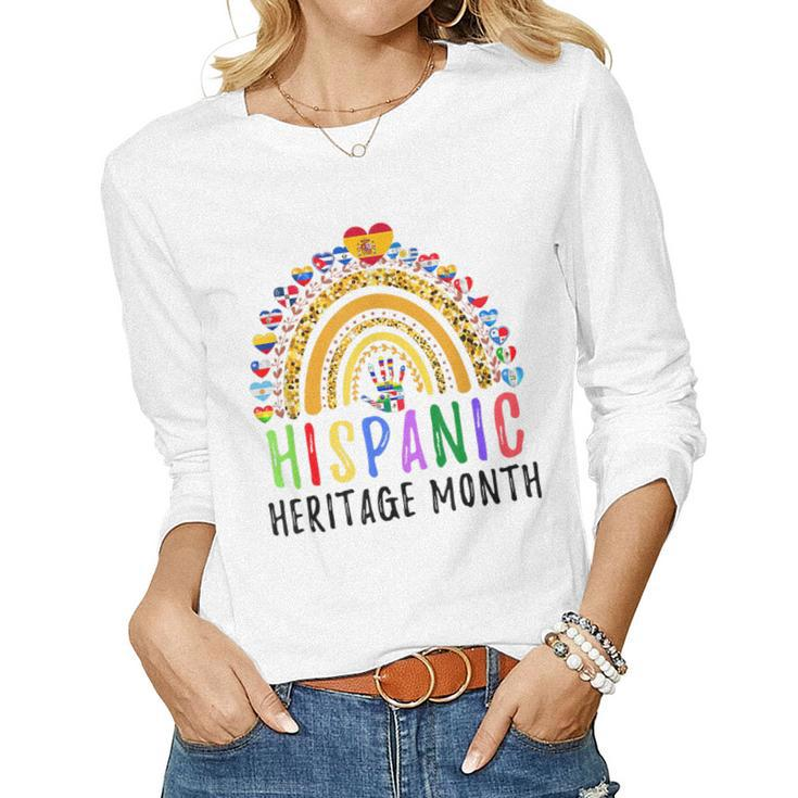 Funny National Hispanic Heritage Month Rainbow All Countries  Women Graphic Long Sleeve T-shirt