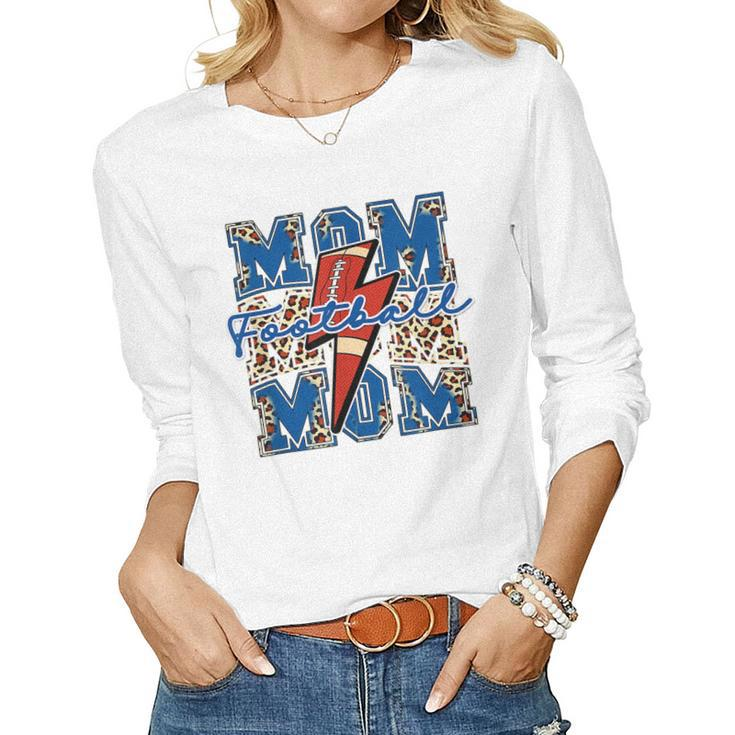 Game Day Football Mom Leopard Cheetah Print Mama Lightning  Women Graphic Long Sleeve T-shirt
