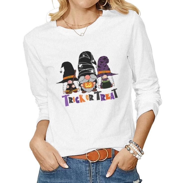 Gnomes Halloween Witch Garden Gnome Trick Or Treat  Women Graphic Long Sleeve T-shirt
