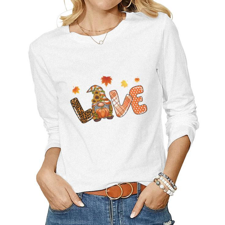Gnomes Love Autumn Leaves Fall Season Women Graphic Long Sleeve T-shirt