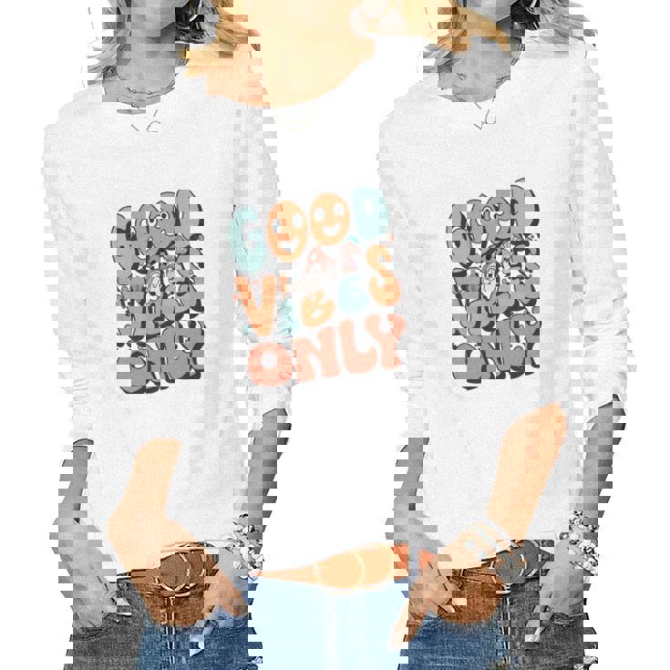 Good Vibes Only Fall Groovy Style Women Graphic Long Sleeve T-shirt