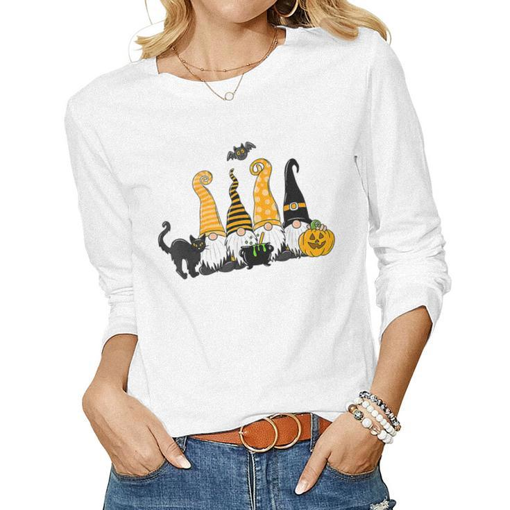 Halloween Gnomes Cute Autumn Pumpkin Fall Holiday Women Girl  V15 Women Graphic Long Sleeve T-shirt