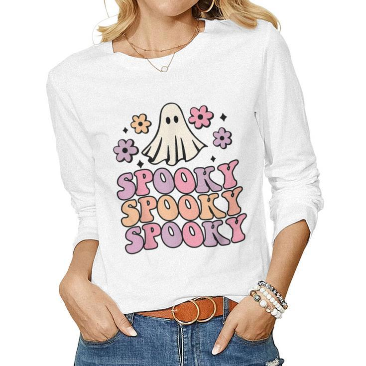 Halloween Retro Groovy Spooky Ghost Boo Funny Women Kids  V2 Women Graphic Long Sleeve T-shirt