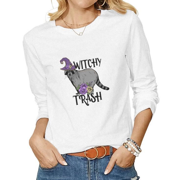 Halloween Witch Vibes Witchy Trash Custom Women Graphic Long Sleeve T-shirt