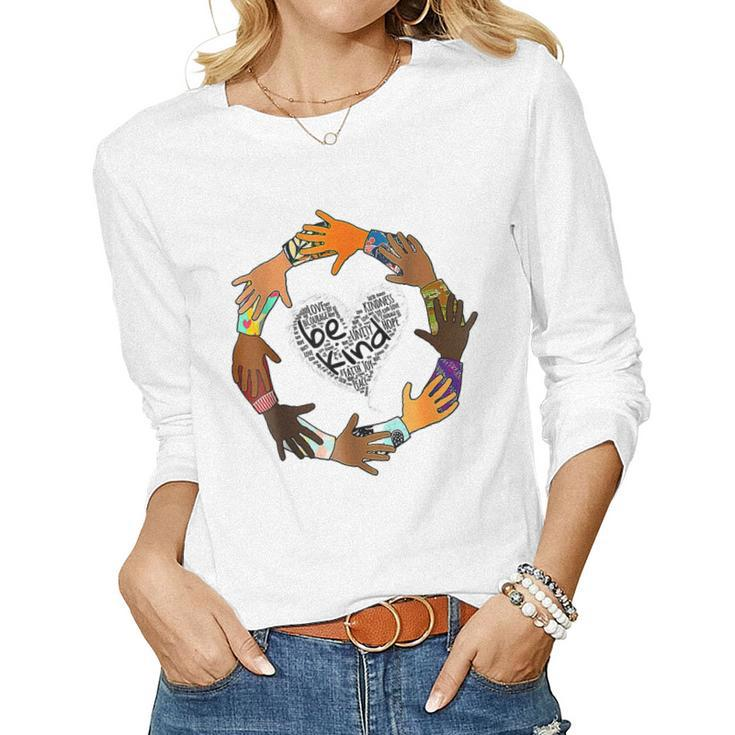 Heart Be Kind Anti Bullying Orange Unity Day 2022  Women Graphic Long Sleeve T-shirt