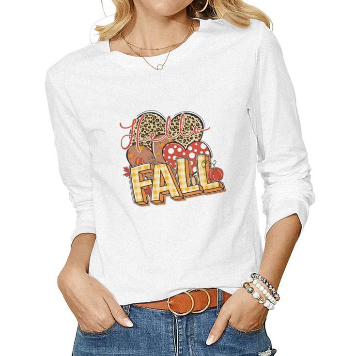 Hello Fall Thanksgiving Autumn Gifts Women Graphic Long Sleeve T-shirt