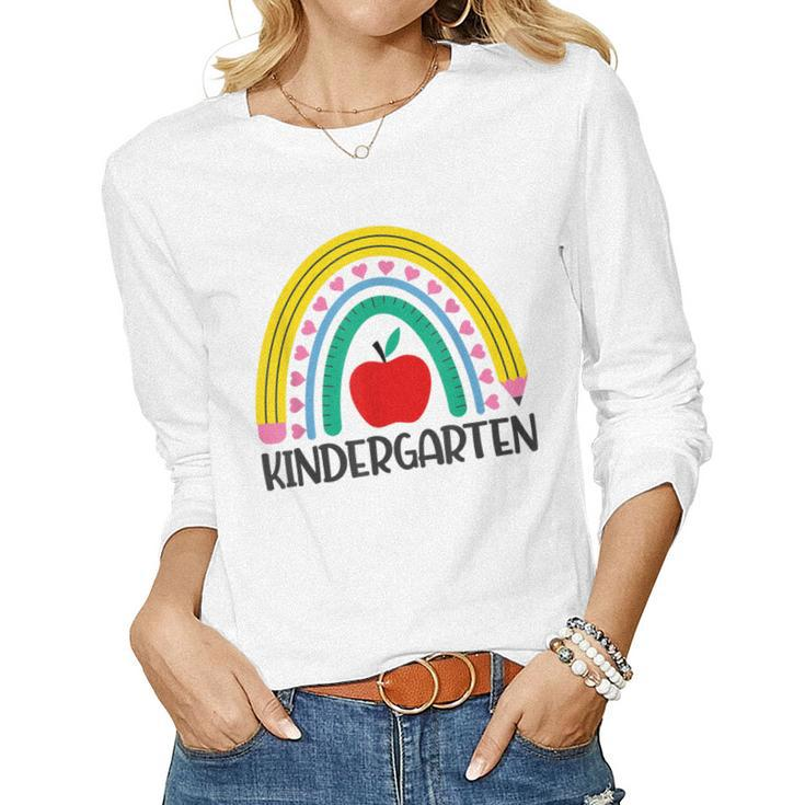 Hello Kindergarten Rainbow Teacher Student Back To School  Women Graphic Long Sleeve T-shirt