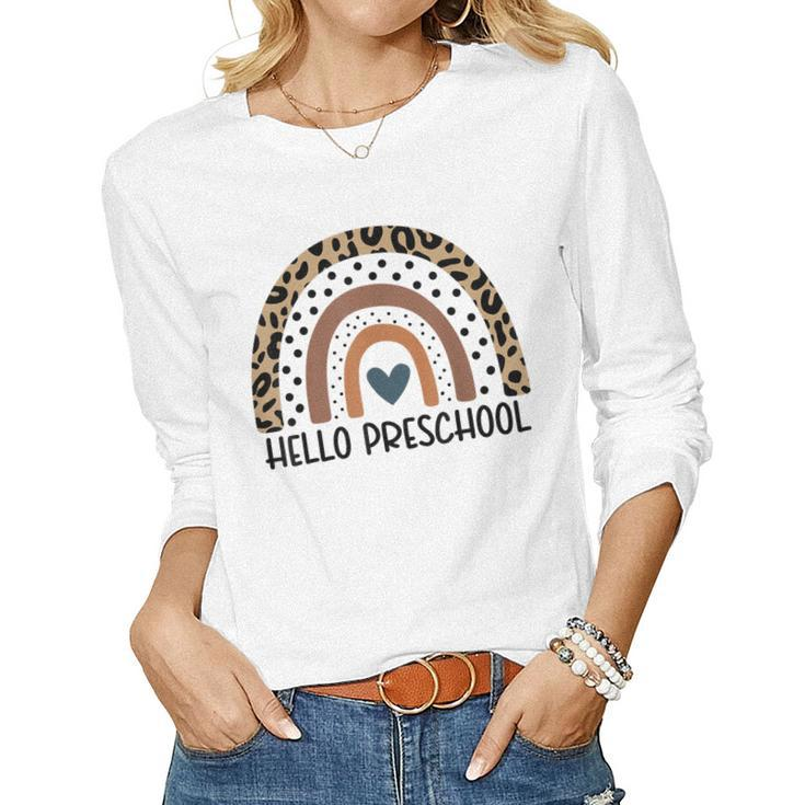 Hello Preschool Rainbow Teacher Team Preschool Squad Girls  Women Graphic Long Sleeve T-shirt