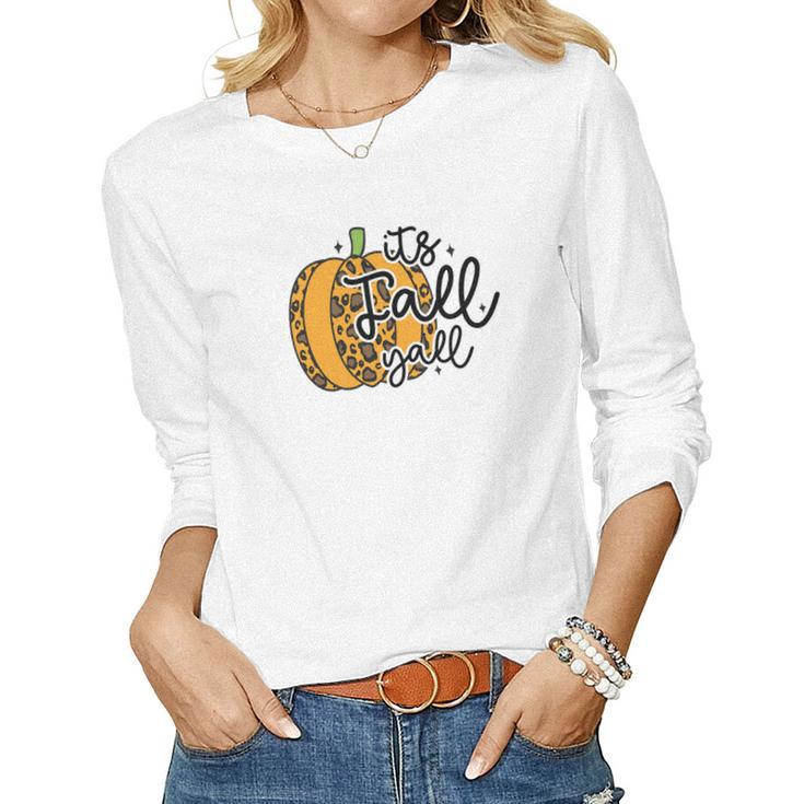 Its Fall Yall Leopard Pumpkin Women Graphic Long Sleeve T-shirt