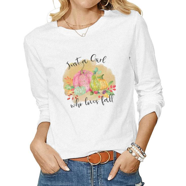 Just A Girl Who Loves Fall Colorful Gift Women Graphic Long Sleeve T-shirt