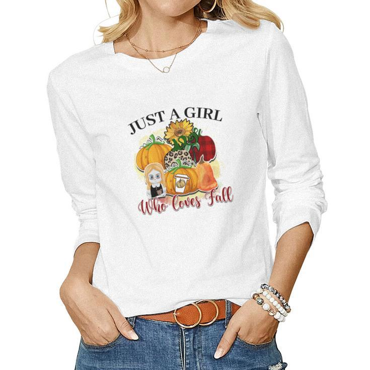 Just A Girl Who Loves Fall Pumpkin Flowers Women Graphic Long Sleeve T-shirt