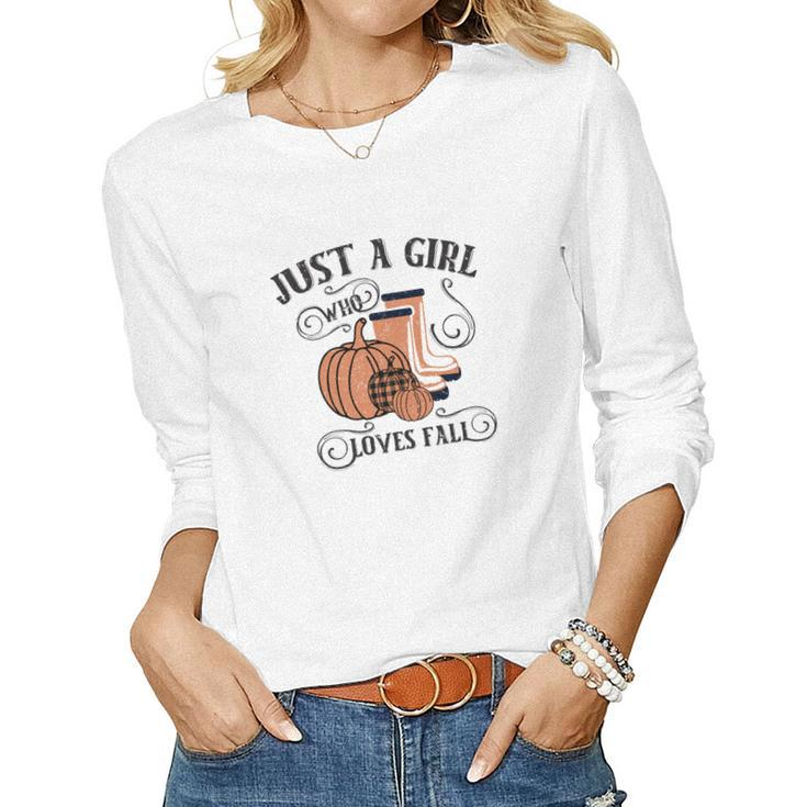 Just A Girl Who Loves Fall Season Women Graphic Long Sleeve T-shirt