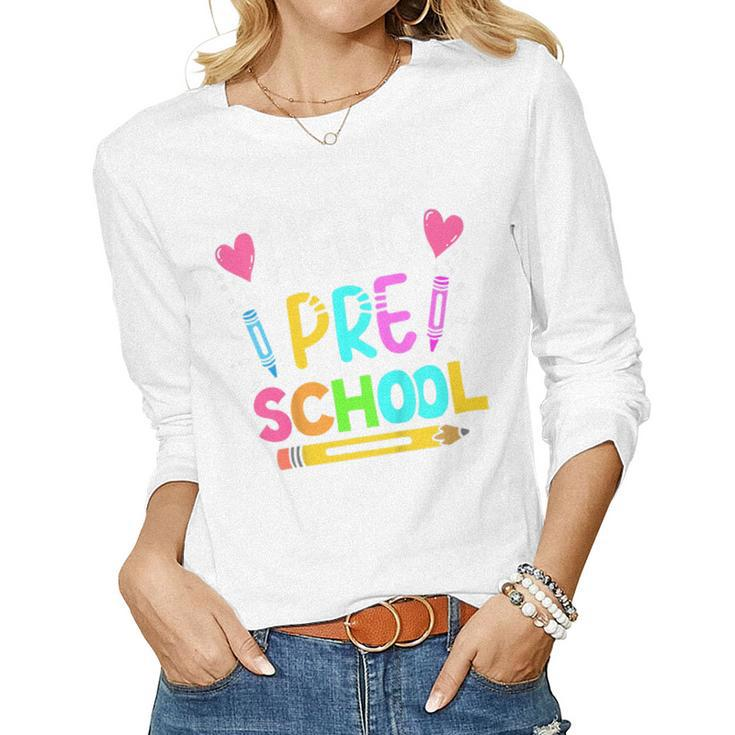 Kids Hello Preschool Retro Cute Teacher Toddler Girls  Women Graphic Long Sleeve T-shirt