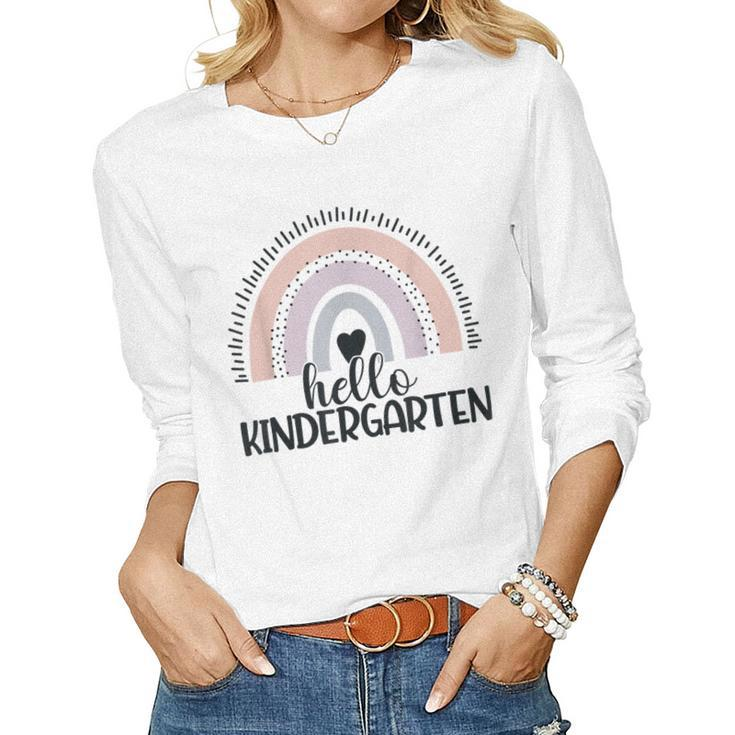 Kindergarten Rainbow Teacher Hello Kinder Rainbow Boys Girls  V2 Women Graphic Long Sleeve T-shirt