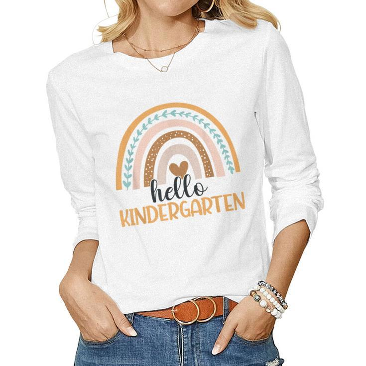 Kindergarten Rainbow Teacher Hello Kinder Rainbow Boys Girls  Women Graphic Long Sleeve T-shirt