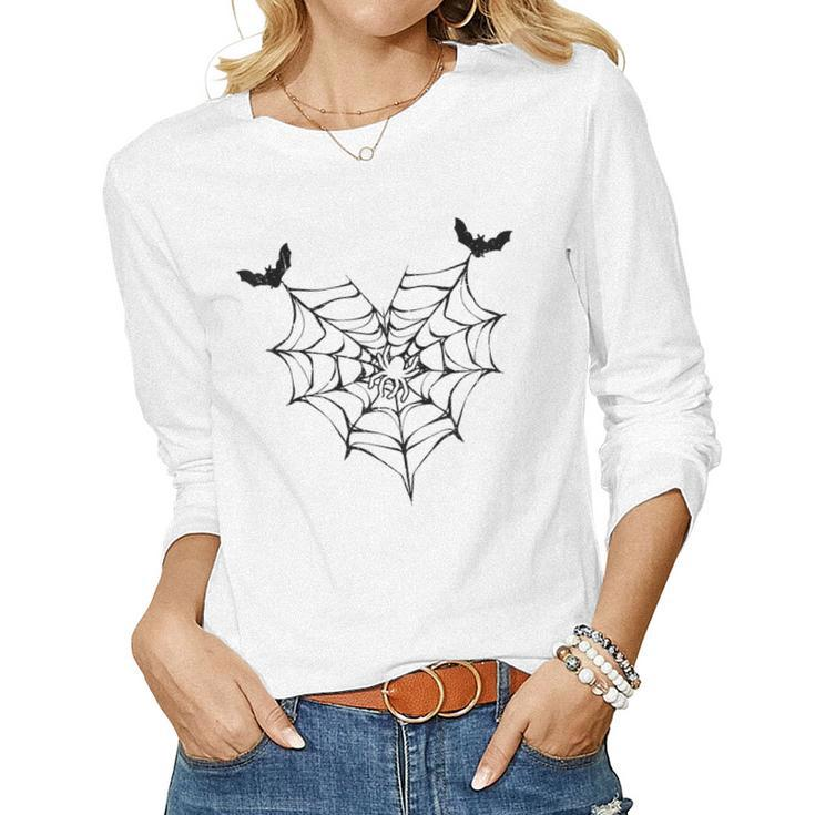 Lazy Spider Web Heart Cute Halloween Costume Women Girls  Women Graphic Long Sleeve T-shirt