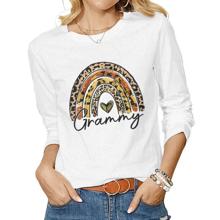 Leopard Rainbow Blessed Grammy Funny Grammy Mothers Day  Women Graphic Long Sleeve T-shirt