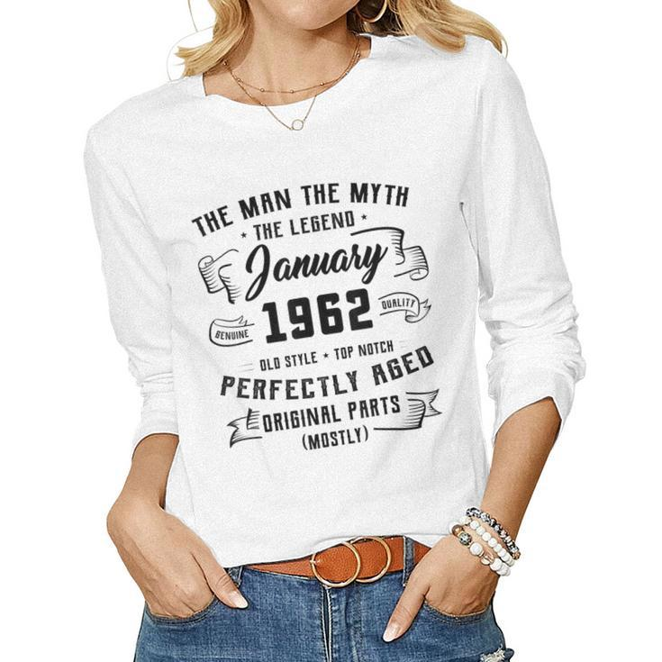 Mens Man Myth Legend January 1962 60Th Birthday Gift 60 Years Old  Women Graphic Long Sleeve T-shirt