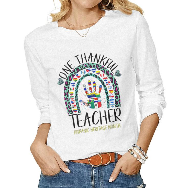 One Thankful Teacher Hispanic Heritage Month Countries Flags  V4 Women Graphic Long Sleeve T-shirt