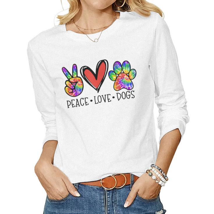 Peace Love Dogs Paws Tie Dye Rainbow Animal Rescue Womens  Women Graphic Long Sleeve T-shirt