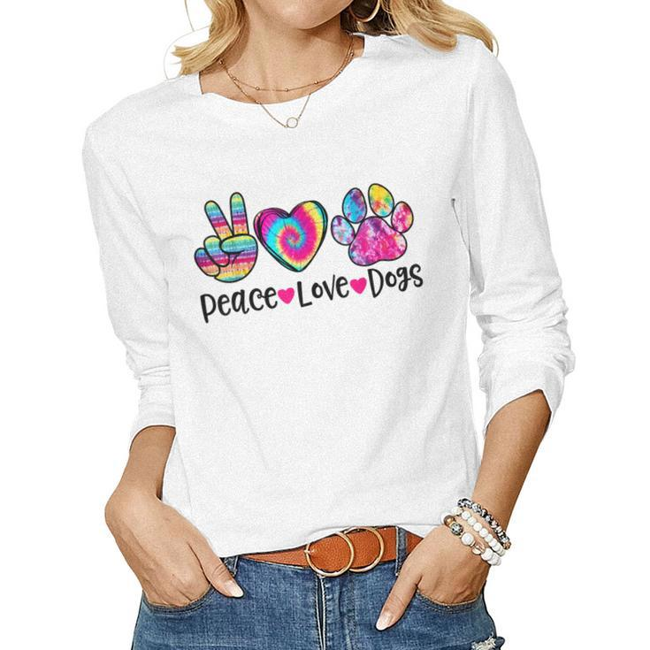 Peace Love Dogs Tie Dye Dog Paw Dog Mom Mothers Day  Women Graphic Long Sleeve T-shirt