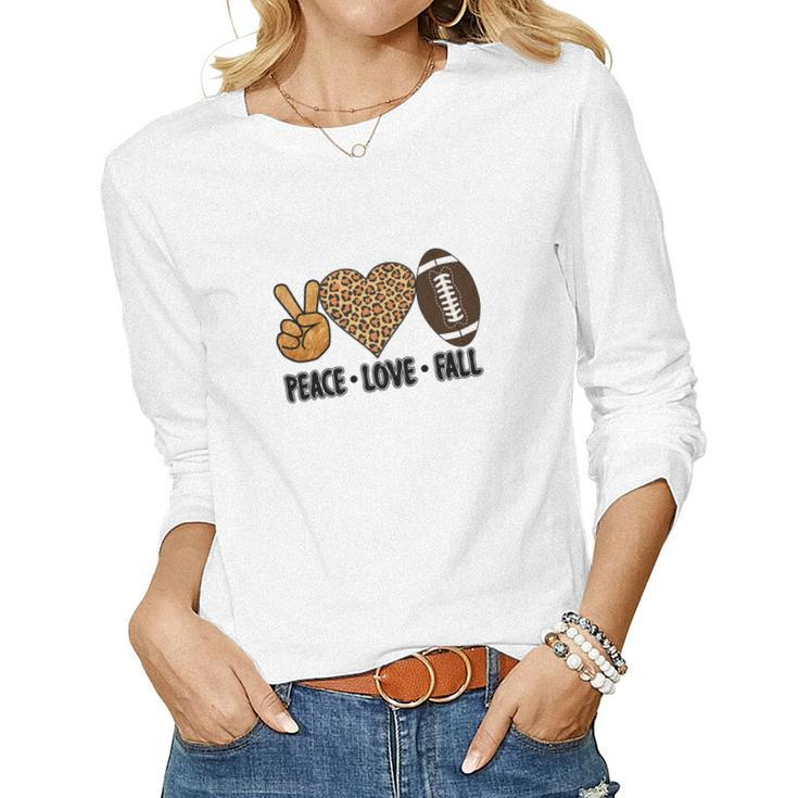 Peace Love Fall Football Leopard Heart Women Graphic Long Sleeve T-shirt