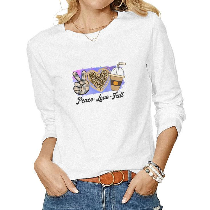 Peace Love Fall Latte Leopard Heart Women Graphic Long Sleeve T-shirt