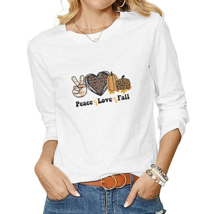 Peace Love Fall Pumpkin Heart Women Graphic Long Sleeve T-shirt