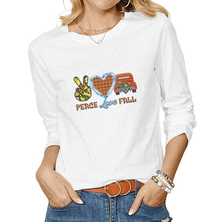 Peace Love Fall Truck Sunflower Heart Women Graphic Long Sleeve T-shirt