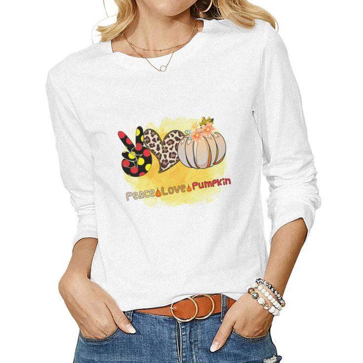 Peace Love Pumpkin Fall Season Gift Idea Women Graphic Long Sleeve T-shirt