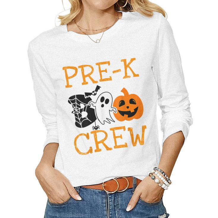 Pre-K Boo Crew Vintage Halloween Costumes For Pre-K Teachers  Women Graphic Long Sleeve T-shirt