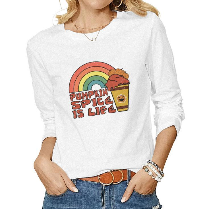 Pumpkin Spice Is Life Fall Rainbow Women Graphic Long Sleeve T-shirt