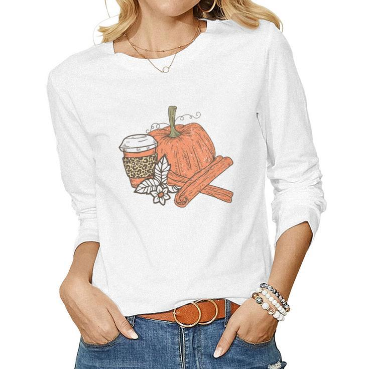 Pumpkin Spice Latte Flowers Fall Women Graphic Long Sleeve T-shirt