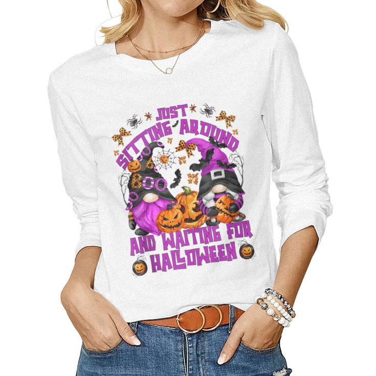 Purple Halloween Gnome For Women Witches Funny Witch Quote  Women Graphic Long Sleeve T-shirt