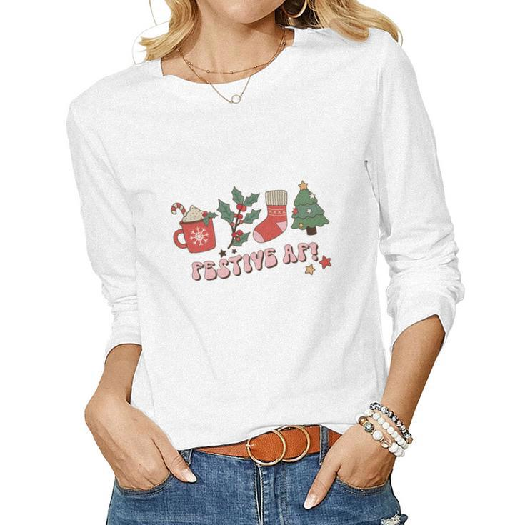 Retro Christmas Christmas Coffee Festive Af Women Graphic Long Sleeve T-shirt