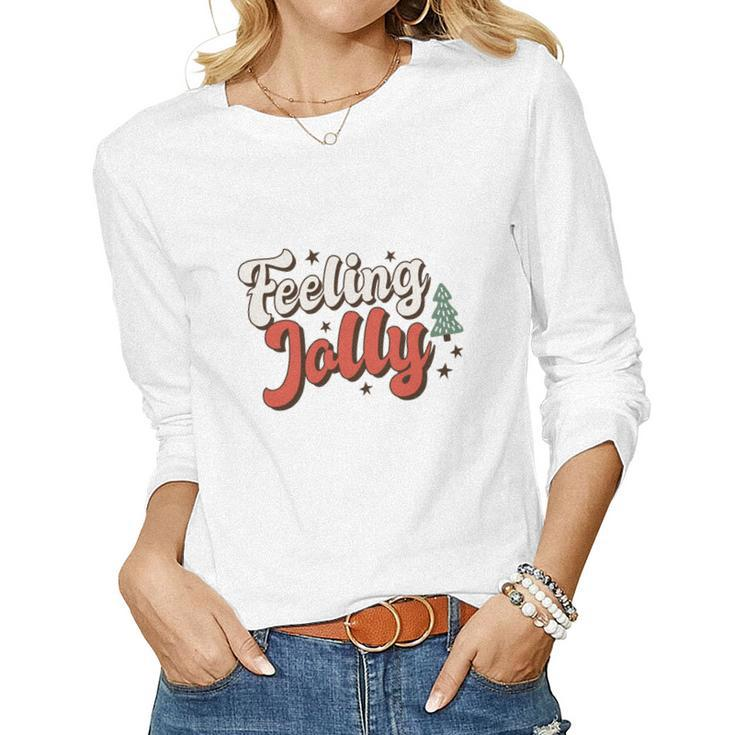 Retro Christmas Feeling Jolly Women Graphic Long Sleeve T-shirt