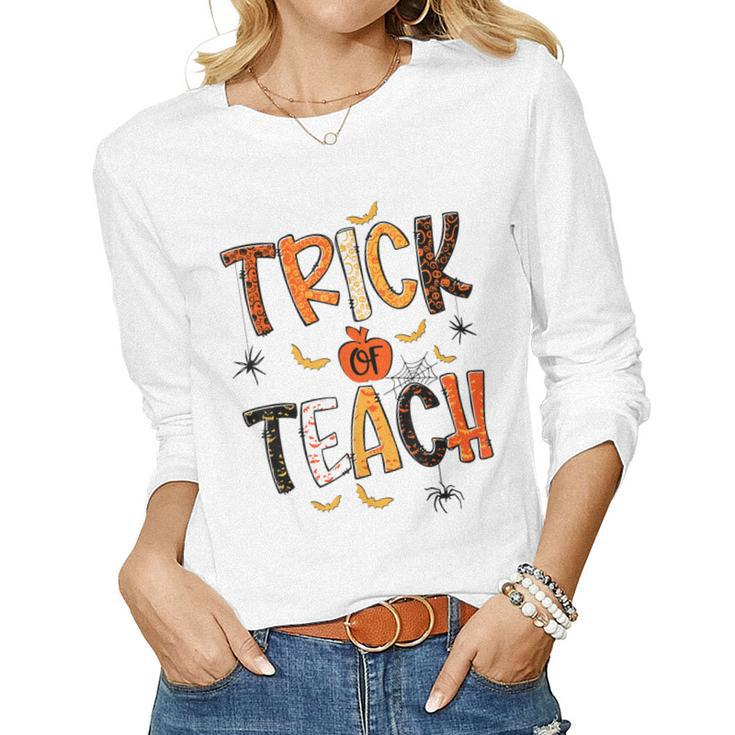 Retro Trick Or Teach Teacher Halloween Costume Men Women  V2 Women Graphic Long Sleeve T-shirt