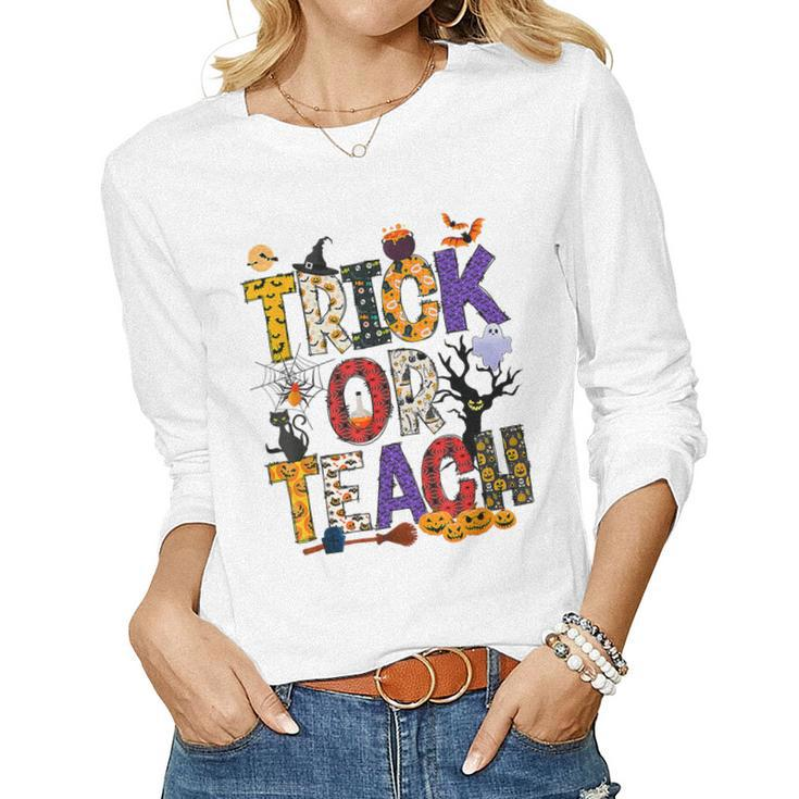 Retro Trick Or Teach Teacher Halloween Costume Men Women  V3 Women Graphic Long Sleeve T-shirt